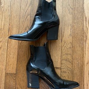 Patent Leather Block Heel Boots